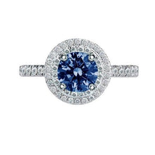 2.51 Carats Round Blue & White Diamonds Wedding Ring Gemstone