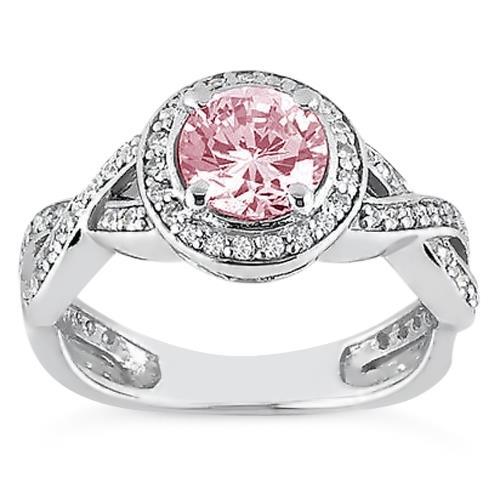 2.51 Ct Round Halo Pink Gemstone Ring White Gold