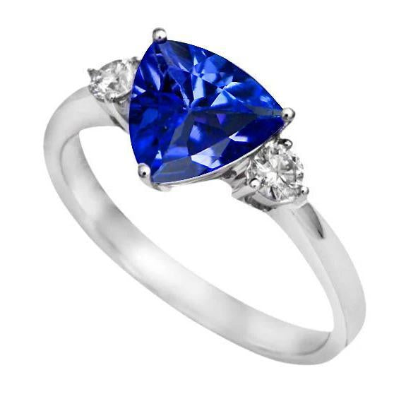 2.51 Ct. Ceylon Blue Sapphire Trillion Diamonds 3-Stone Ring