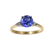 2.55 Carats Tanzanite And Baguette Diamonds Three Stone Ring 14K