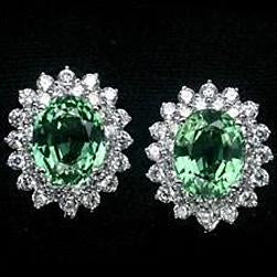 2.60 Carats Oval Cut Halo Green Sapphire And Diamond Stud Earring