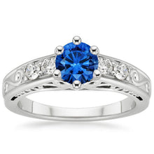 2.60 Carats Round Ceylon Sapphire Diamonds Ring 14K White Gold