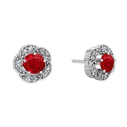 2.60 Carats Round Ruby And Natural Earth Mined Diamond Studs Earrings Gold White 14K