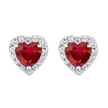 2.60 Ct Heart Cut Red Ruby With Diamond Pave Halo Stud Earring WG 14K