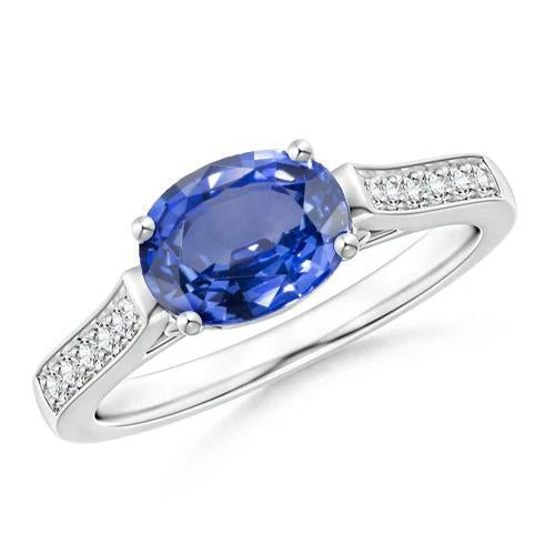 2.60 Ct Oval Sri Lanka Sapphire Diamonds Ring 14K White Gold