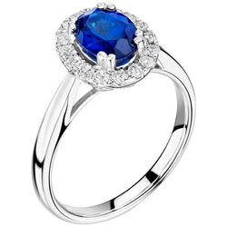 2.65 Carats Ceylon Sapphire With Natural Earth Mined Diamonds Ring White Gold 14K