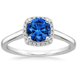 2.70 Carats Halo Ceylon Sapphire Natural Earth Mined Diamonds Ring White Gold 14K