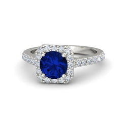 2.70 Ct Ceylon Sapphire & Diamonds Halo Ring White Gold 14K