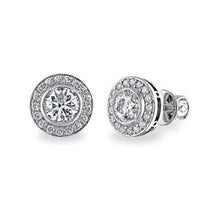 2.72 Carats Round Cut Diamond Halo Lady Stud Earrings Gold White 14K