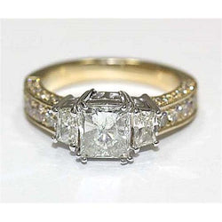 2.75 Carat Three Stone Natural Earth Mined Diamond Ring With Accents Two Tone 14K