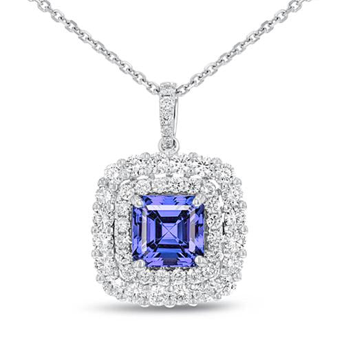 2.75 Carats Blue Tanzanite With Diamonds Pendant Necklace Gold White