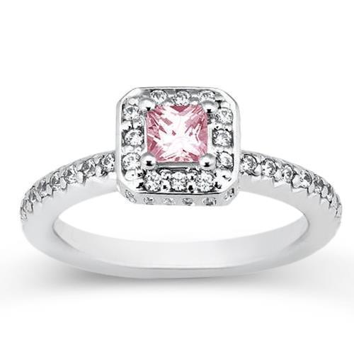 2.75 Carats Princess Pink Sapphire Halo Ring White Gold 14K Gemstone