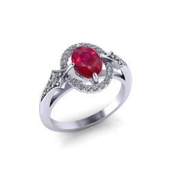 2.75 Carats Ruby And Natural Earth Mined Diamonds Wedding Ring 14K White Gold