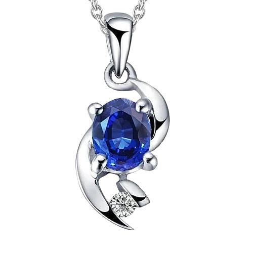 2.75 Carats Sapphire And Diamond Pendant Necklace White Gold 14K