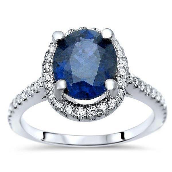 2.75 Carats Sri Lanka Blue Sapphire Diamond Ring White Gold 14K