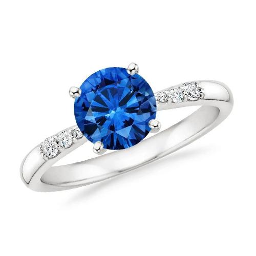 2.75 Ct. Blue Round Sapphire Gemstone Diamond Ring