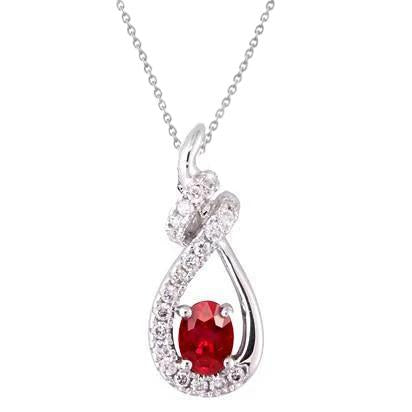 2.80 Carats Red Ruby & Diamond Lady Pendant Necklace White Gold 14K