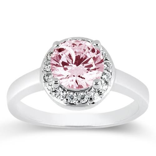 2.81 Ct Gorgeous Round Halo Pink Sapphire White Gold Gemstone Ring