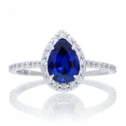 2.88 Carats Pear Cut Sri Lanka Blue Sapphire Diamond Anniversary Ring