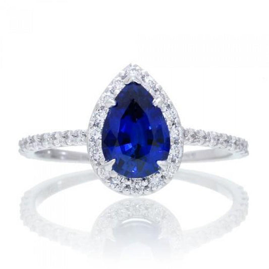2.88 Carats Pear Cut Sri Lanka Blue Sapphire Diamond Anniversary Ring