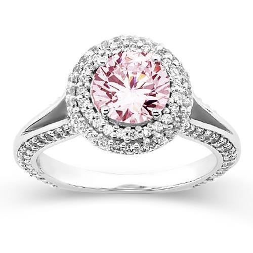 2.88 Ct. Halo Style Round Pink Sapphire Engagement Ring Gemstone