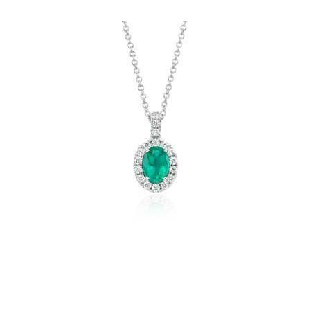 2.90 Ct Green Emerald With White Diamond Pendant Necklace