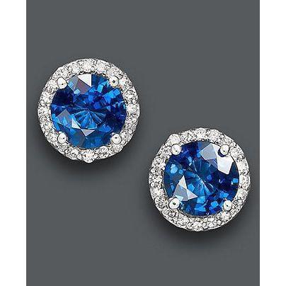 2.90 Ct Round Cut Sri Lankan Sapphire Halo Diamond Stud Earring