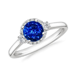 2.90 Ct Solitaire With Accents Ceylon Blue Sapphire Natural Earth Mined Diamonds Ring