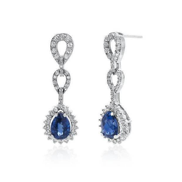 2.90 Ct. Pear Cut Sapphire Diamond Dangle Earring Women Jewelry