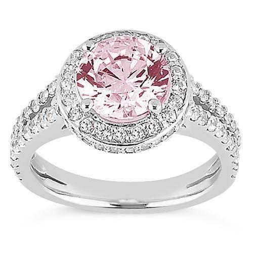 2.91 Carats Halo Pink Sapphire Solitaire With Accents Engagement Ring