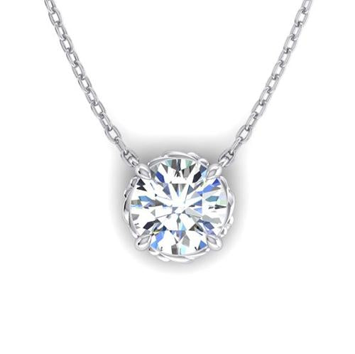 3 Carat Big Round Diamond Necklace Pendant Solid White Gold 14K