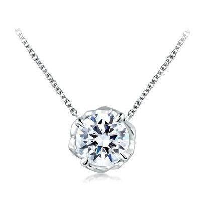 3 Carat Big Round Diamond Necklace Pendant Solid White Gold 14K