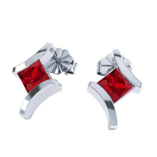 3 Carats Bezel Set Ruby Women Studs Earrings 14K White Gold New