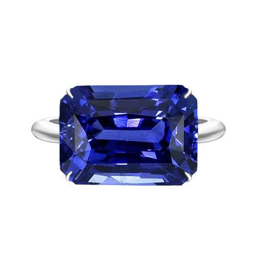 3 Carats Emerald Solitaire Sri Lankan Sapphire Ring White Gold Jewelry