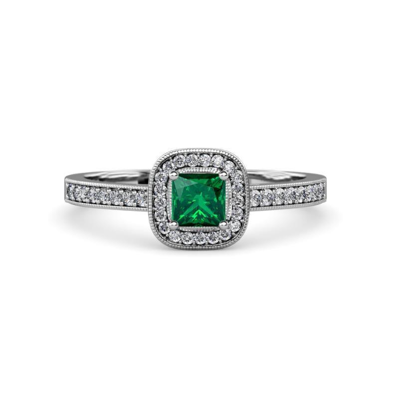 3 Carats Green Emerald With Diamonds Wedding Ring Gold White 14K