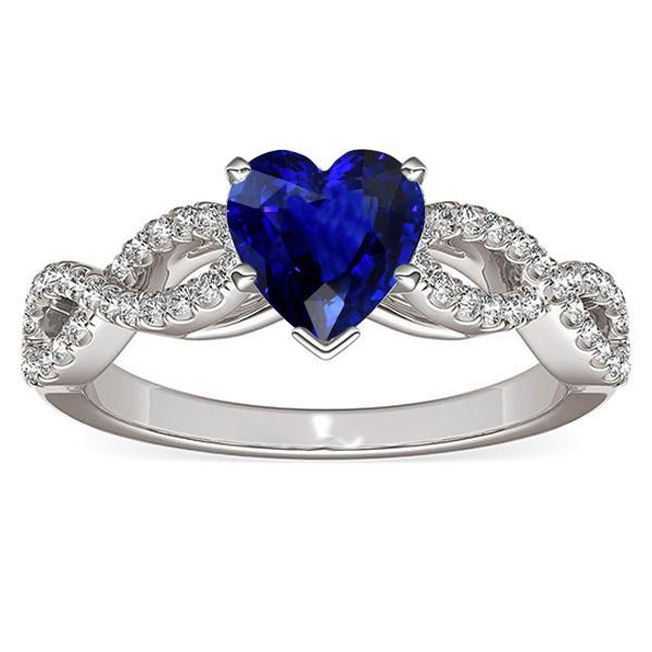 3 Carats Heart Gemstone Blue Sapphire Diamond Ring Infinity Style