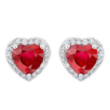 3 Carats Heart Shaped Ruby Diamond Halo Stud Earring White Gold 14K
