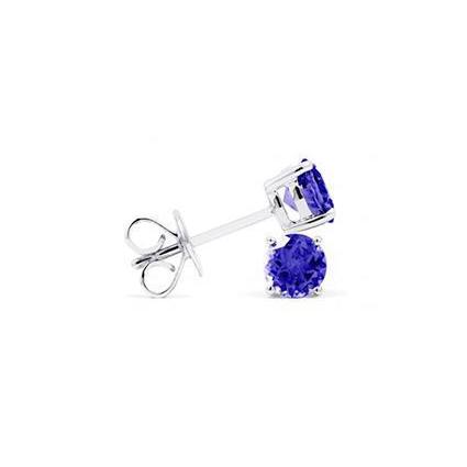 3 Carats Prong Set Round Cut Tanzanite Studs Earrings White Gold 14K