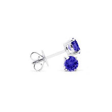 3 Carats Prong Set Round Cut Tanzanite Studs Earrings White Gold 14K