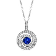 3 Carats Round Ceylon Sapphire And Diamond Pendant White Gold 14K