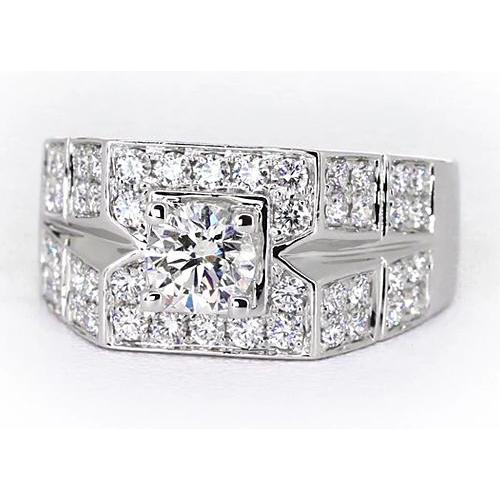 3 Carats Round Diamond Anniversary Mens Ring White Gold 14K