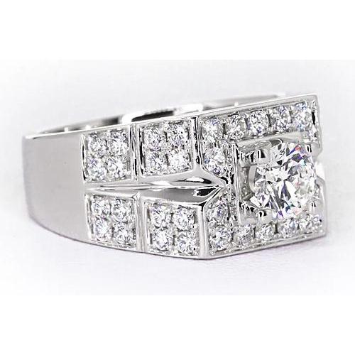 3 Carats Round Diamond Anniversary Mens Ring White Gold 14K
