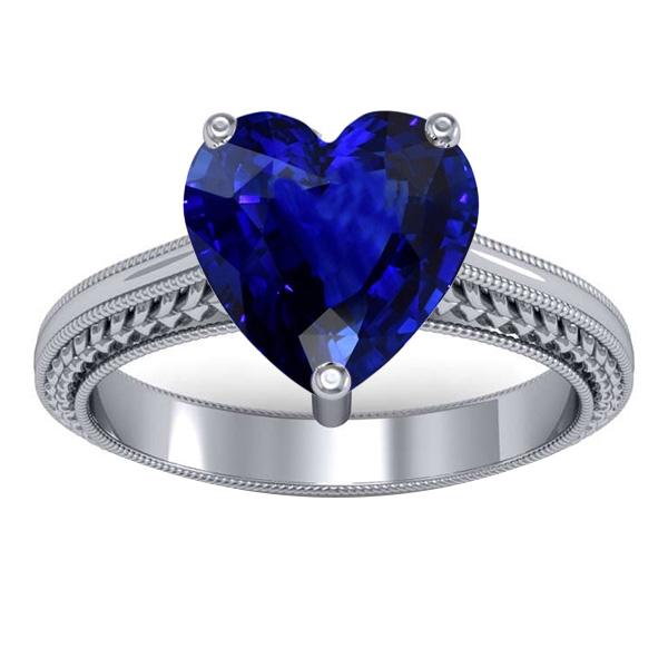 3 Carats Solitaire Ceylon Blue Sapphire Ring Antique Style White Gold