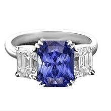 3 Carats Three Stone Emerald Diamond & Radiant Shape Sapphire Ring