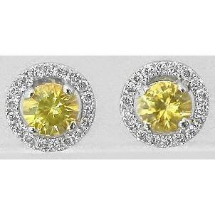 3 Carats Yellow Sapphires Studs Earrings Gold White 14K