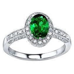 3 Ct Oval Cut Green Emerald With Diamond Ring White Gold 14K