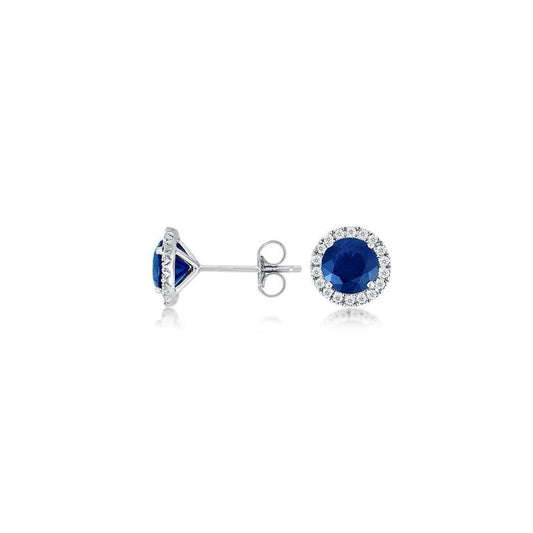3 Ct Sri Lankan Sapphire Diamond Stud Earrings