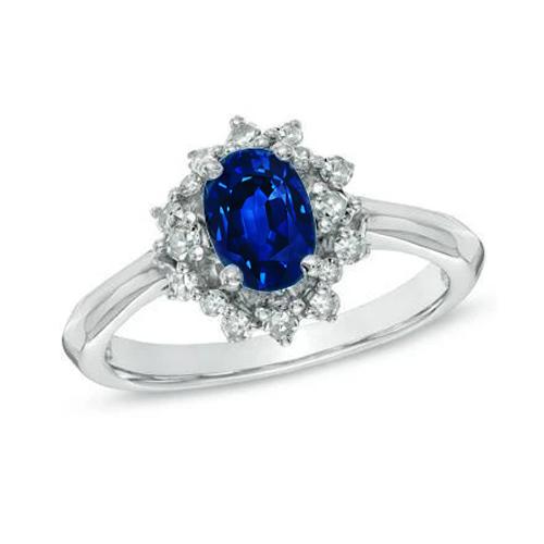 3 Ct Sri Lankan Sapphire With Diamonds Ring White Gold 14K