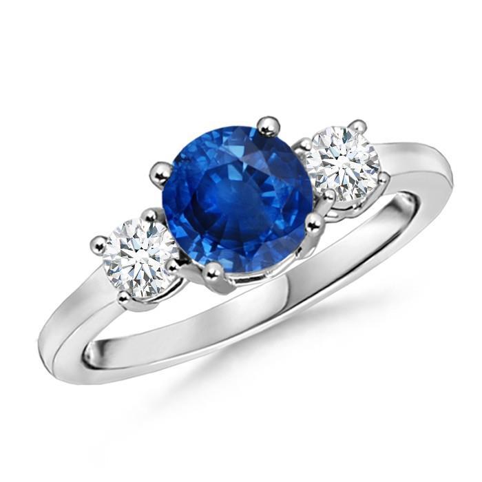 3 Stone 2.70 Carats Sapphire And Diamonds Wedding Ring White Gold 14K