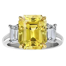 3 Stone 4.50 Carats Yellow Sapphire & Diamonds Wedding Ring Gold 14K